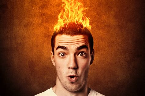 picture of man with hair on fire